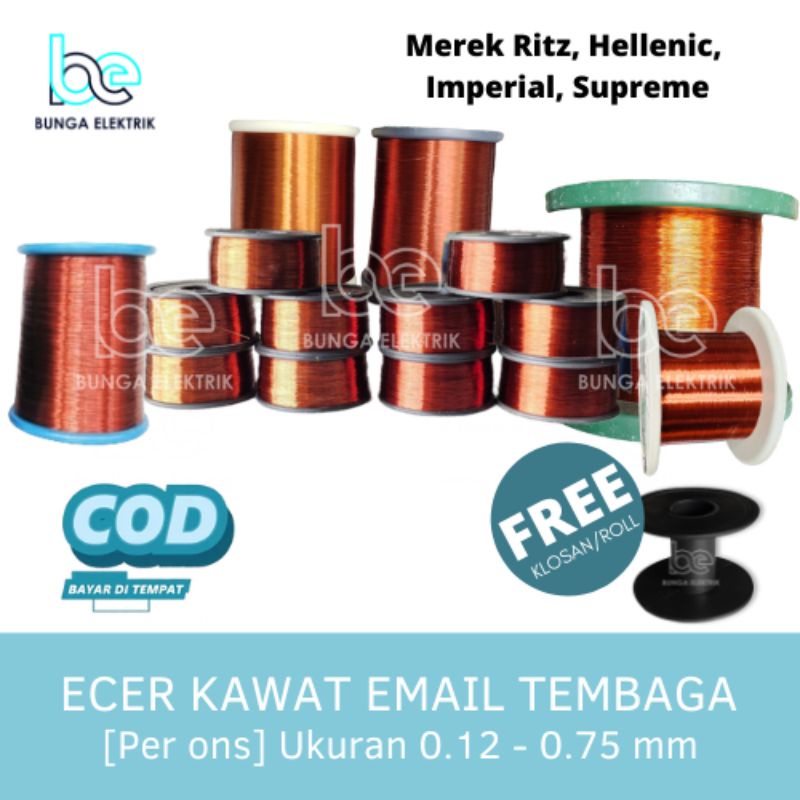 [ONS] KAWAT TEMBAGA EMAIL 0.12 - 0.75 MM ENAMEL  WIRE COOPER KAWAT GULUNG DINAMO KAWAT HELLENIC, SUPREME PEW EIW EIWAI, RITZ, IMPERIAL