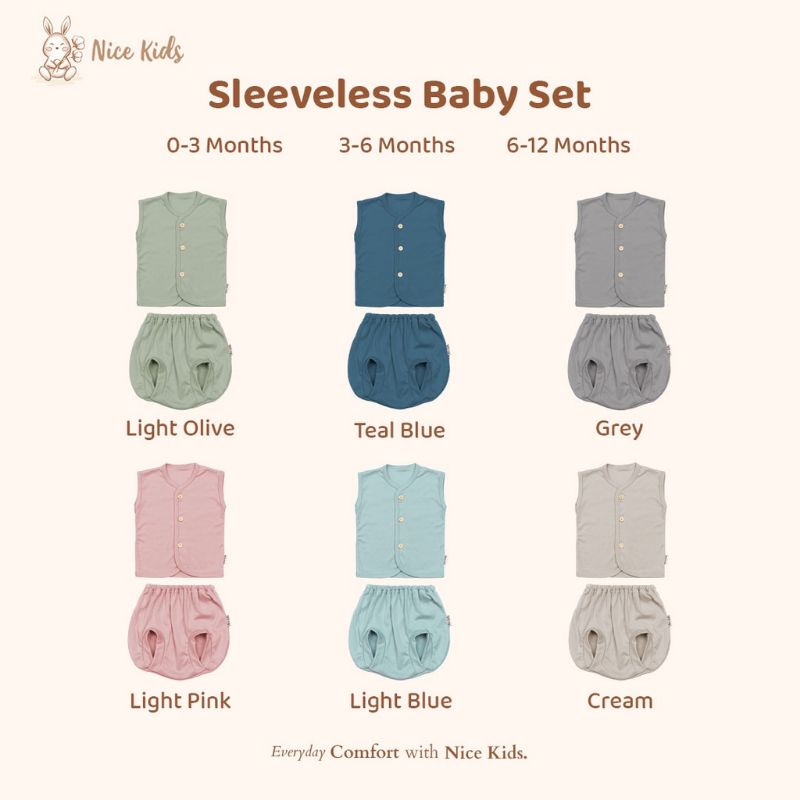 Nice Kids-Sleeveless baby set(Stelan buntung Bayi 0-12 bulan)SNI PREMIUM