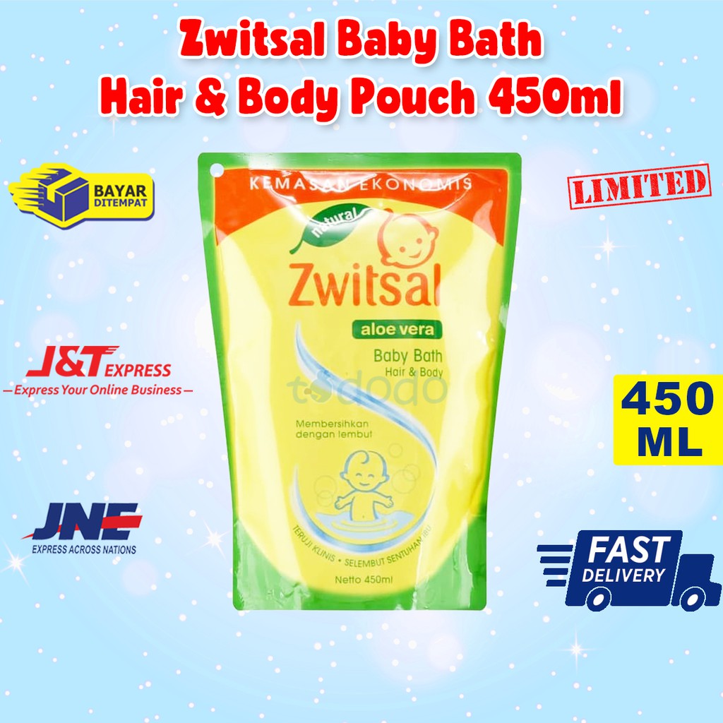 Zwitsal Baby Bath Hair &amp; Body Pouch 450ml - Sabun dan Shampoo Bayi