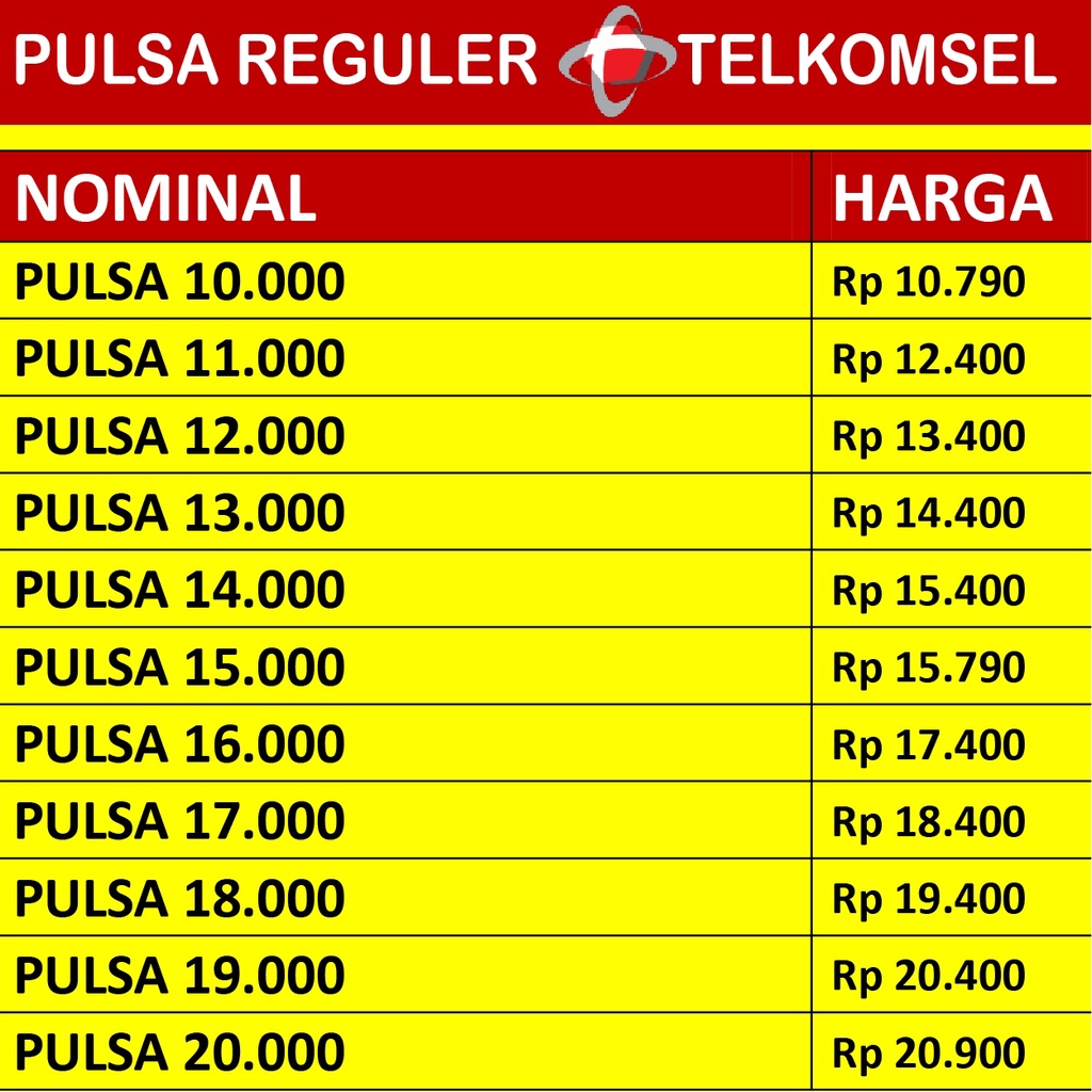 PULSA Termurah TELKOMSEL REGULER AS SIMPATI LOOP 10k 11k 12k 13k 14k 15k 16k 17k 18k 19k 20k