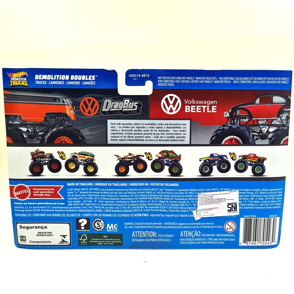 Hot Wheels Monster Trucks Drag Bus VS Volkswagen Beetle - 939B