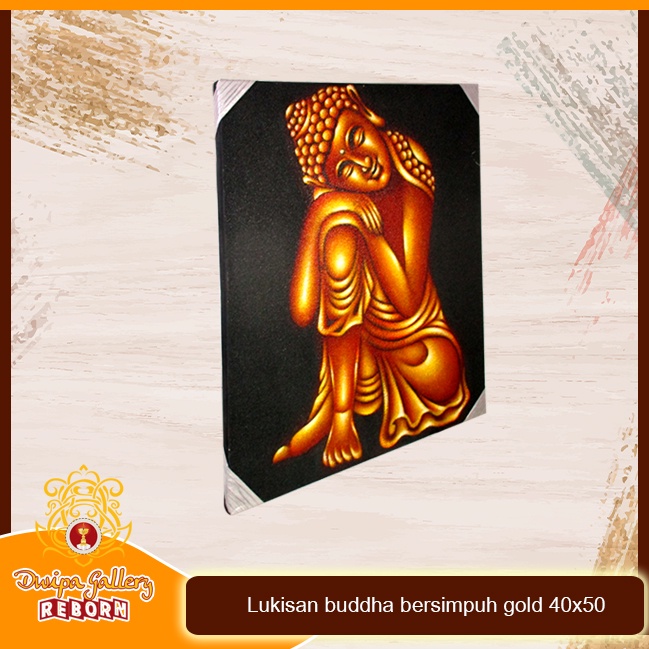 Lukisan Buddha bersimpuh gold 40 X 50