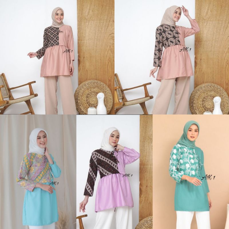 Baju Atasan Wanita Dewasa Kekinian Blouse Murah Tunik Lengan Panjang Murah Jumbo Kombinasi Batik