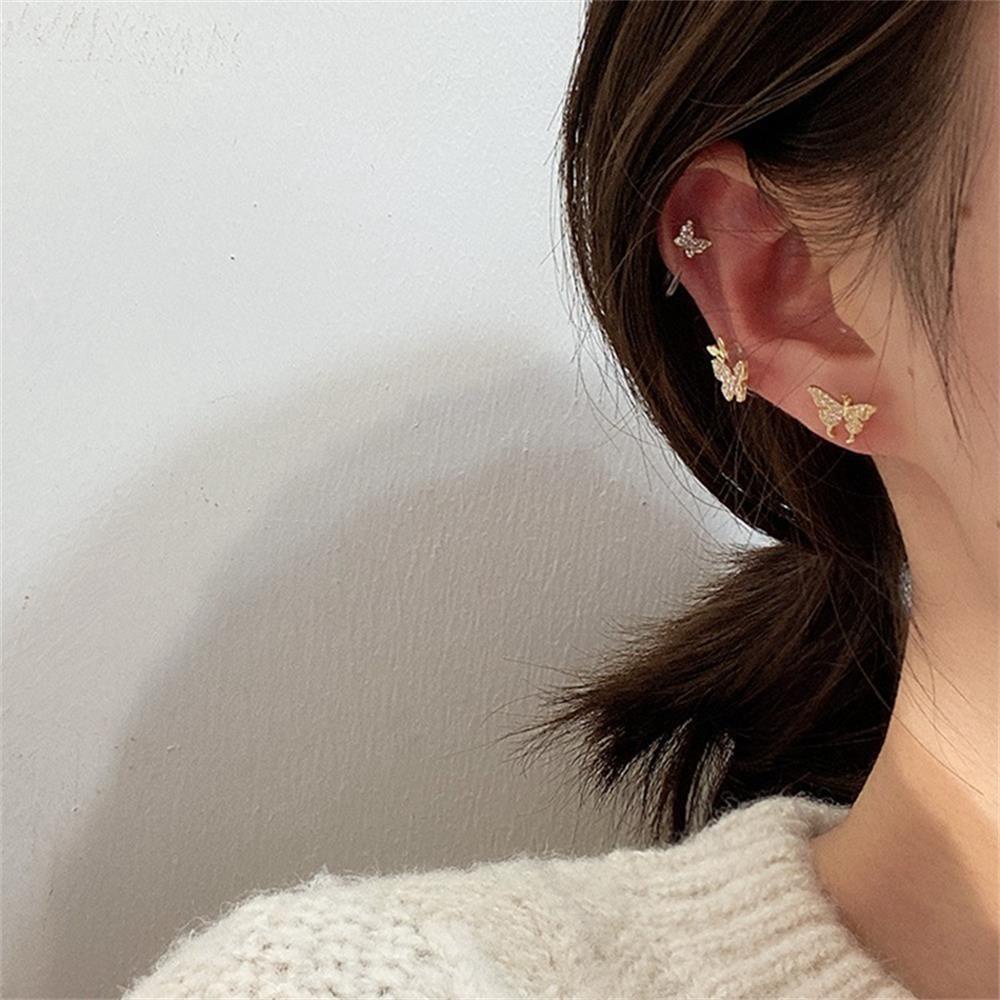 Lily Butterfly Earrings Perhiasan Tulang Rawan Anting Palsu Berlian Imitasi Ear Cuff