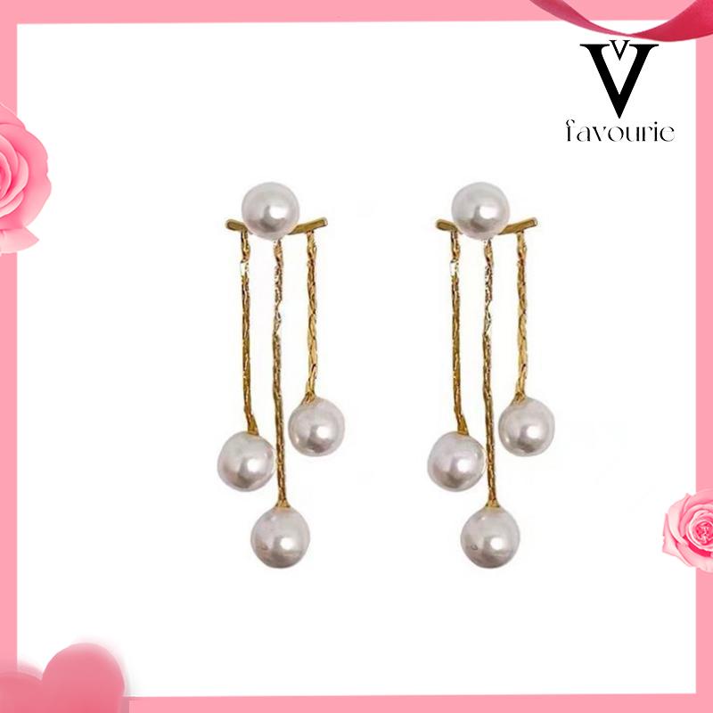 [COD]Pearl Back Hanging Silver Needle Earrings Temperamen All-Match Anting Wanita Halus-FA