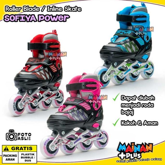 SEPATU RODA ANAK ROLLER BLADE INLINE SKATE SOFIYA POWER BAJAJ LAMPU