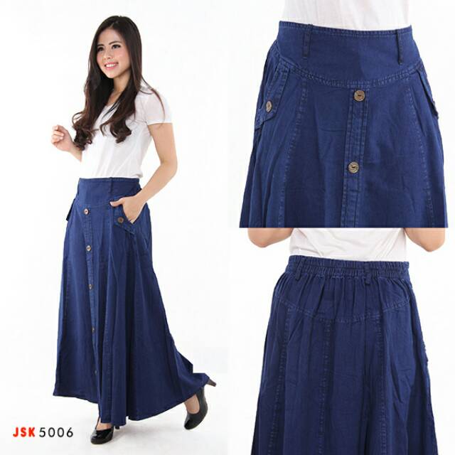 (4 Warna) Rok Panjang Jeans Wanita Model Mekar Rok Muslimah-2