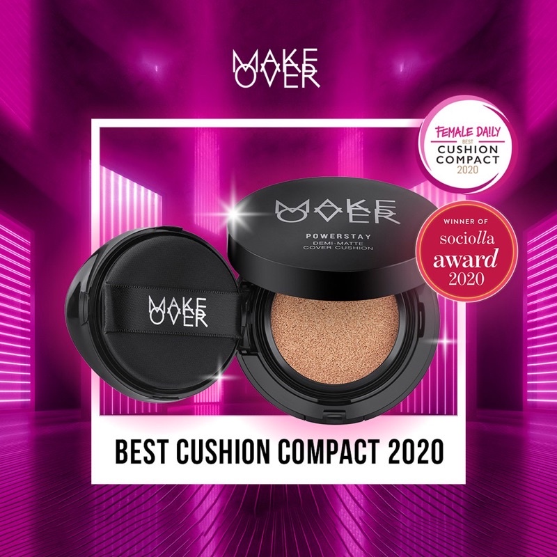 MAKE OVER Powerstay Demi-Matte Cover Cushion - Cushion matte high coverage BEST SELLER ringan oil control make up tahan lama 24 jam non-comedogenic