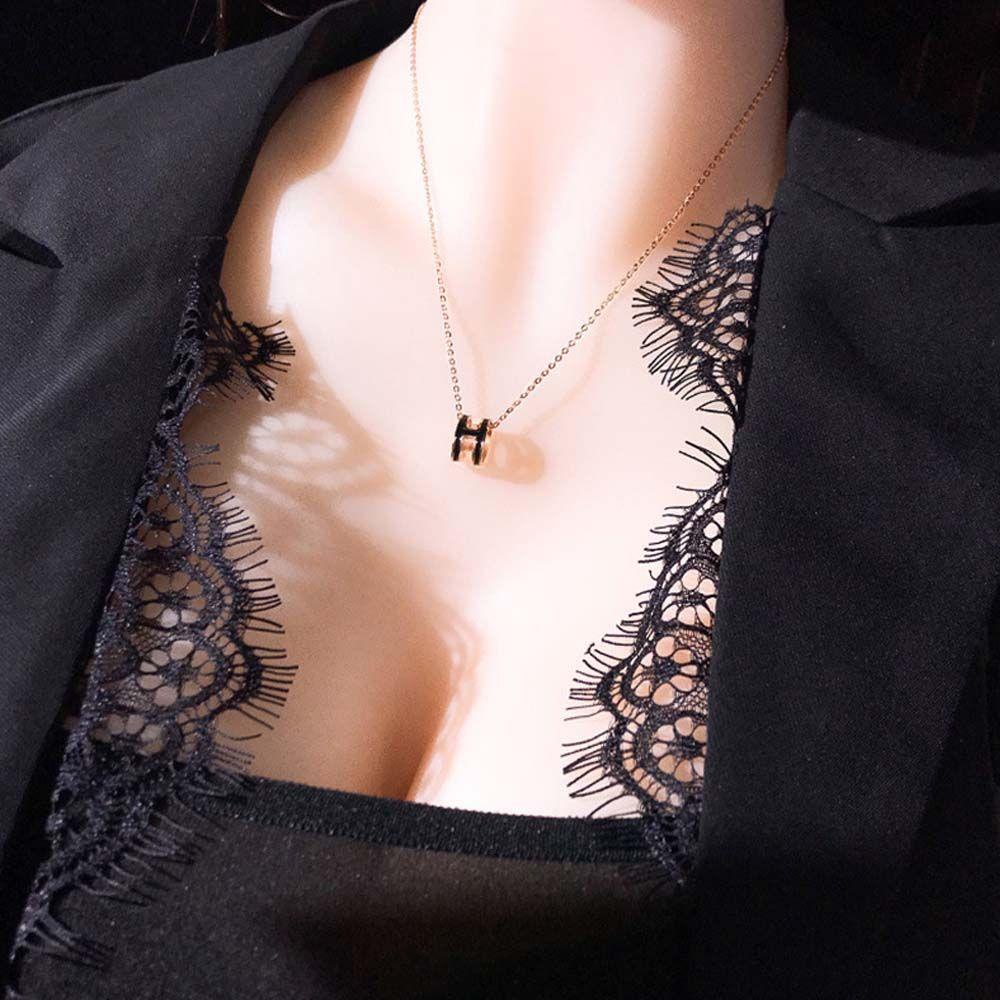 Kalung Huruf H Agustina Lucu Elegan Korea Aksesoris Harian Gadis Baja Titanium Perempuan Chokers