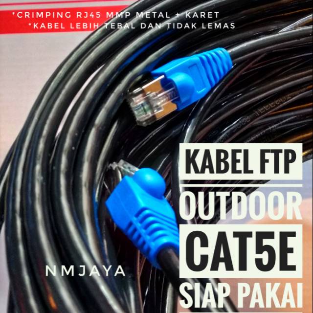 Kabel Lan Outdoor 60 Meter FTP CAT5e Siap Pakai sudah dicrimping rj45 besi dan plugbooth Vascolink Hitam