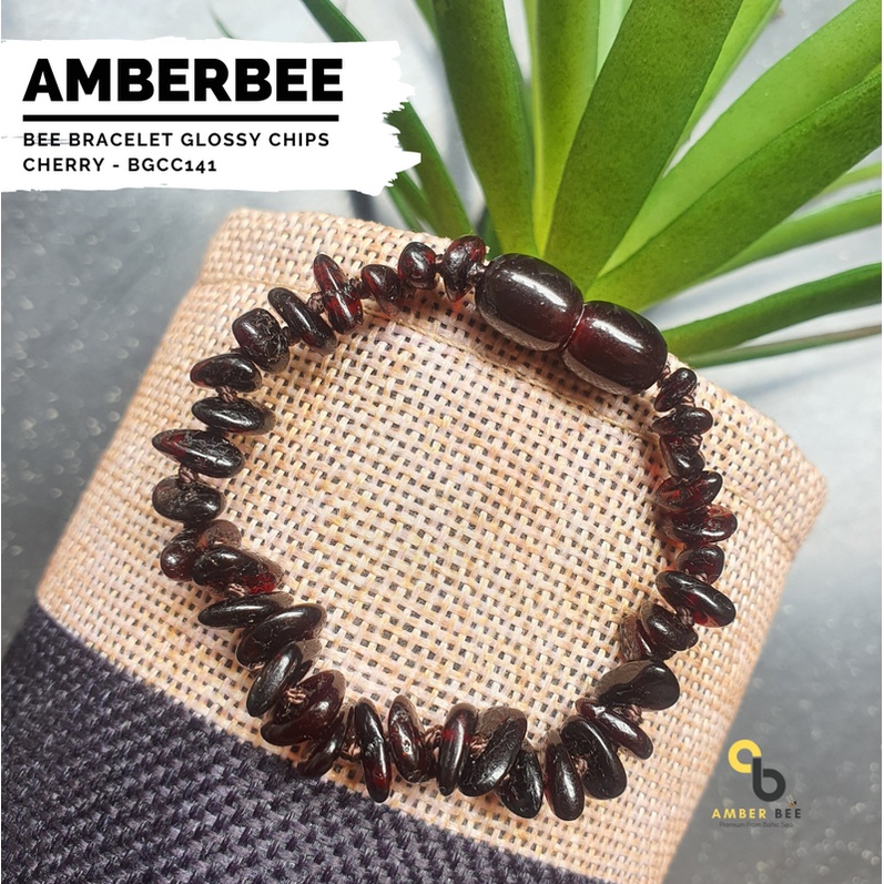 TERMURAH Gelang Amber Anak Balita Premium Glossy Chips Cherry BGCC141B By Amber Bee