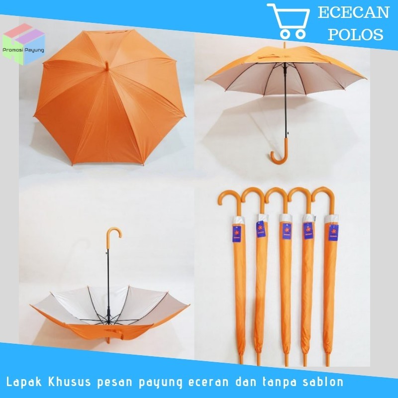 [polos] Payung Standar Gagang J Sarung Kain Lapis Silver - Orange