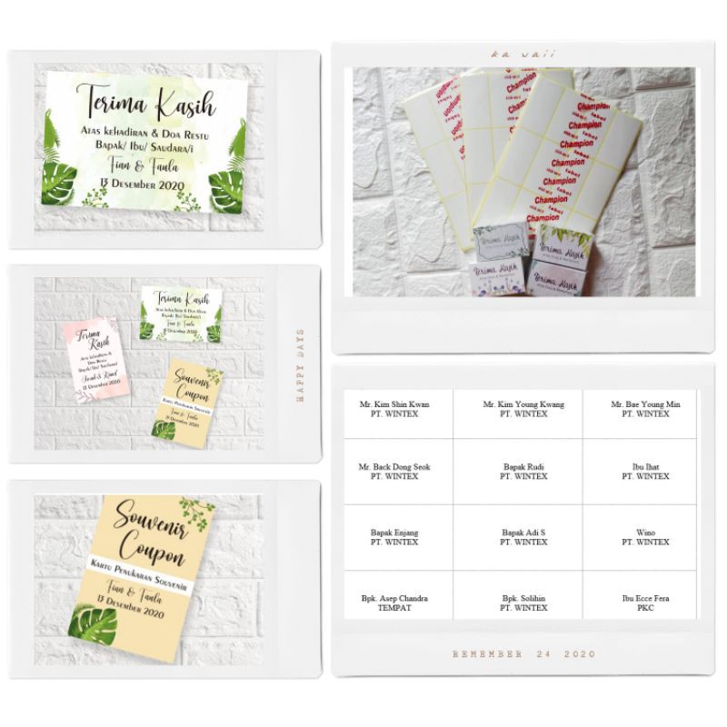 

label/ print label undangan/ kartu ucapan terima kasih/ souvenir kupon/ penukaran souvernir/