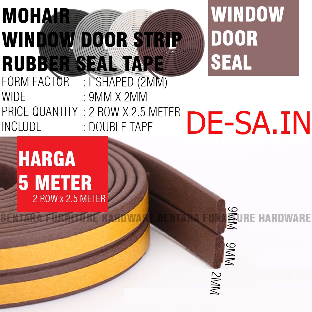 5 METER TIPE-I Moher Window Door Seal Strip COKLAT BROWN COKELAT Mohair Karet Double Tape Self Adhesive Celah Pintu Jendela EPDM FOAM RUBBER