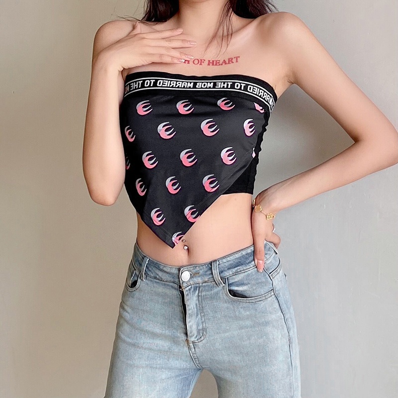 #Sisjuly# Manis Keren Gadis Lucu Huruf Pita Jahitan Terbalik Segitiga Bellyband Slim Fitting Rompi T