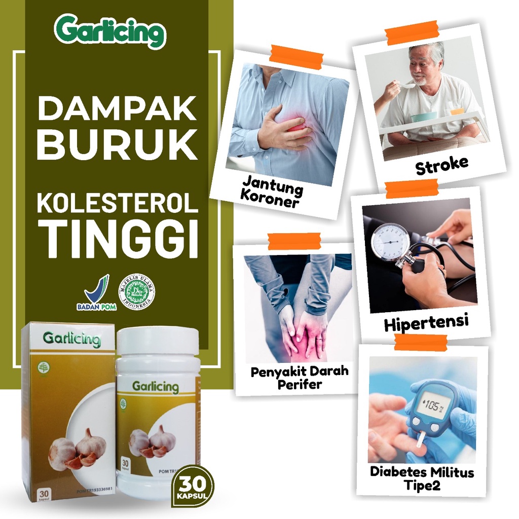 Garlicing - Herbal Ekstrak Bawang Putih Dayak Turunkan Kolesterol Kolestrol &amp; Darah Tinggi Perkuat Tulang Turunkan Resiko Kanker Isi 30 Kapsul