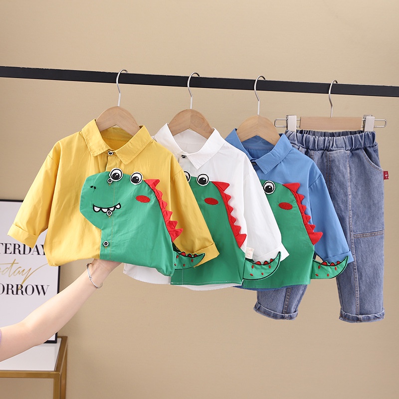 Setelan Anak FLASH Baju Anak Laki Laki Set 2in1 Kemeja 3d dan Celana Jeans Import