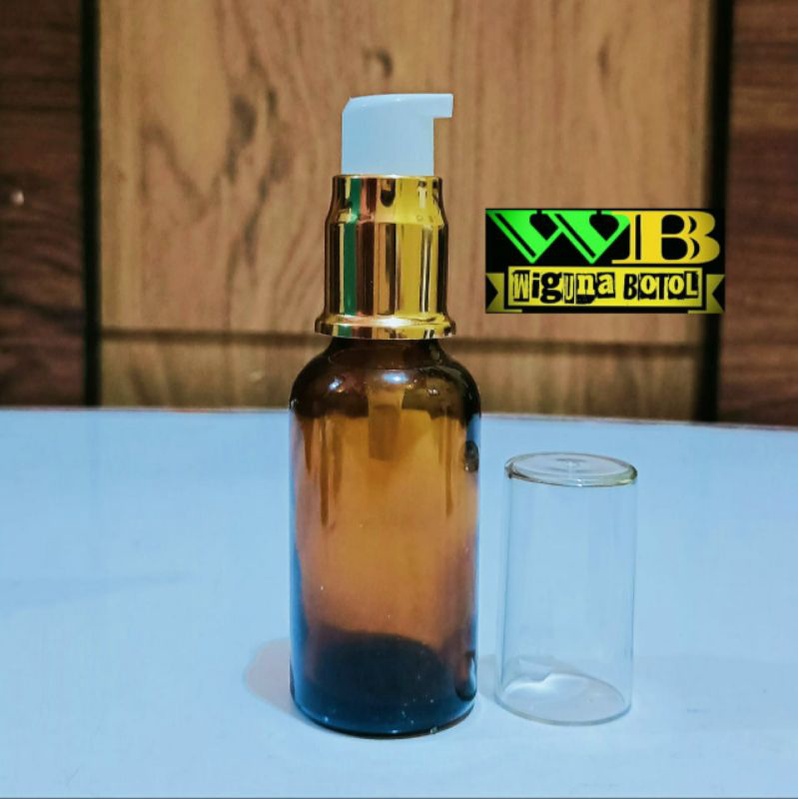 Botol Pump Treatment 30ml Kaca Amber / Botol Kaca 30ml Coklat Tutup Pump Treatmen Fullcap