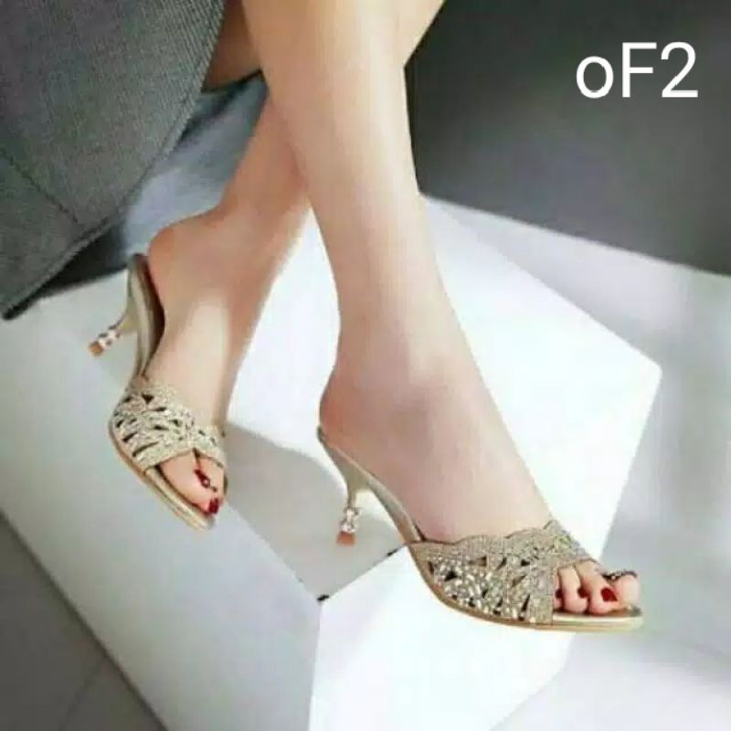 HEELS PESTA PENDEK WANITA HEEL GLITTER LUCU GOLD SILVER UNDANGAN KERJA KANTOR MURAH MODEL IMPORT