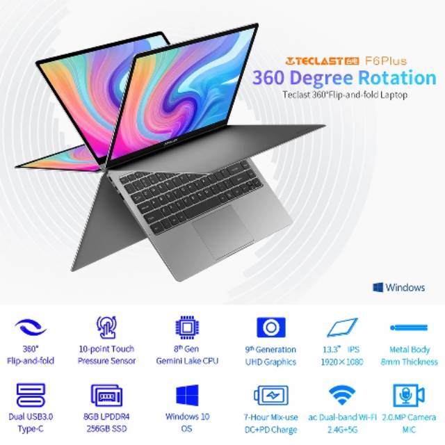 Teclast F6 Plus Ultrabook FullMetal RAM 8GB 256GB 360 Rotating Touch Screen