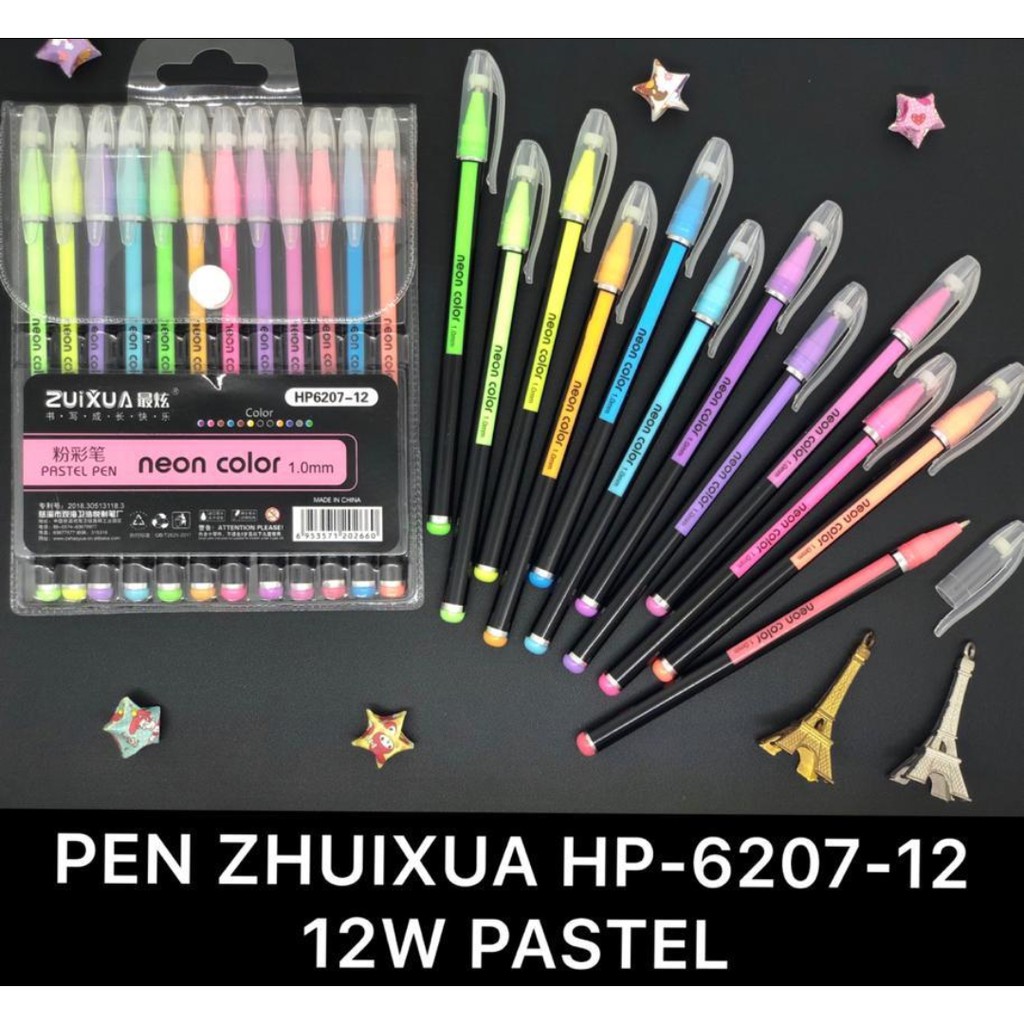 

ZUIXUA Pulpen Ballpoint Gel Pen Glitter / PASTEL / HIGHLIGHTER isi 12 Warna Terang Cerah