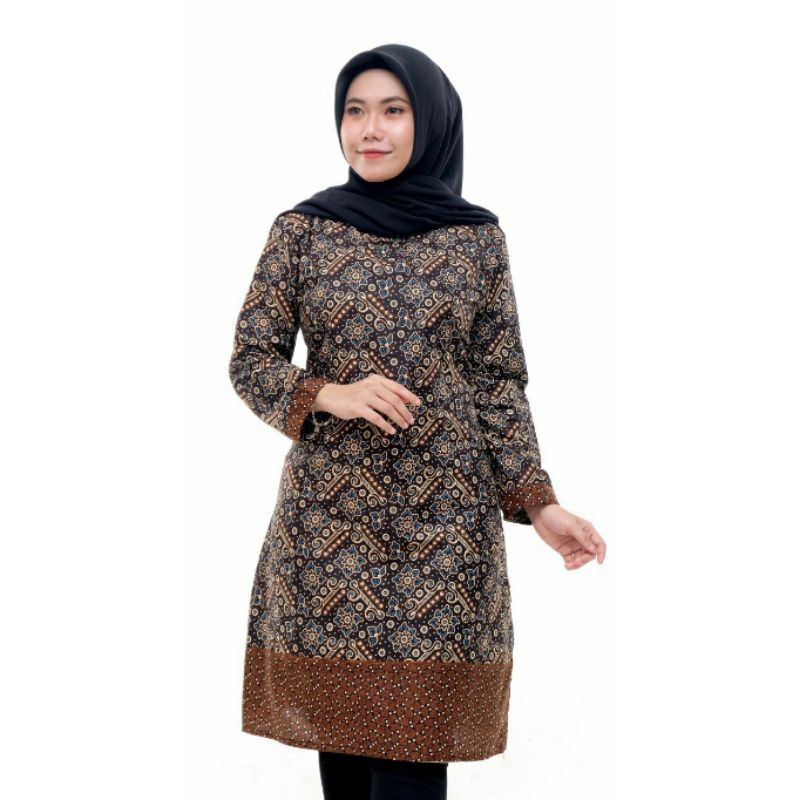Baju Dres Tunik Motif Batik Kacang Burung Elegan Terbaru Cantik