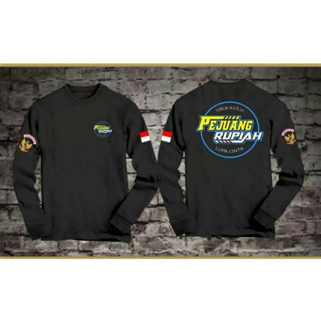 Kaos pejuang rupiah lengan panjang klsablon biru