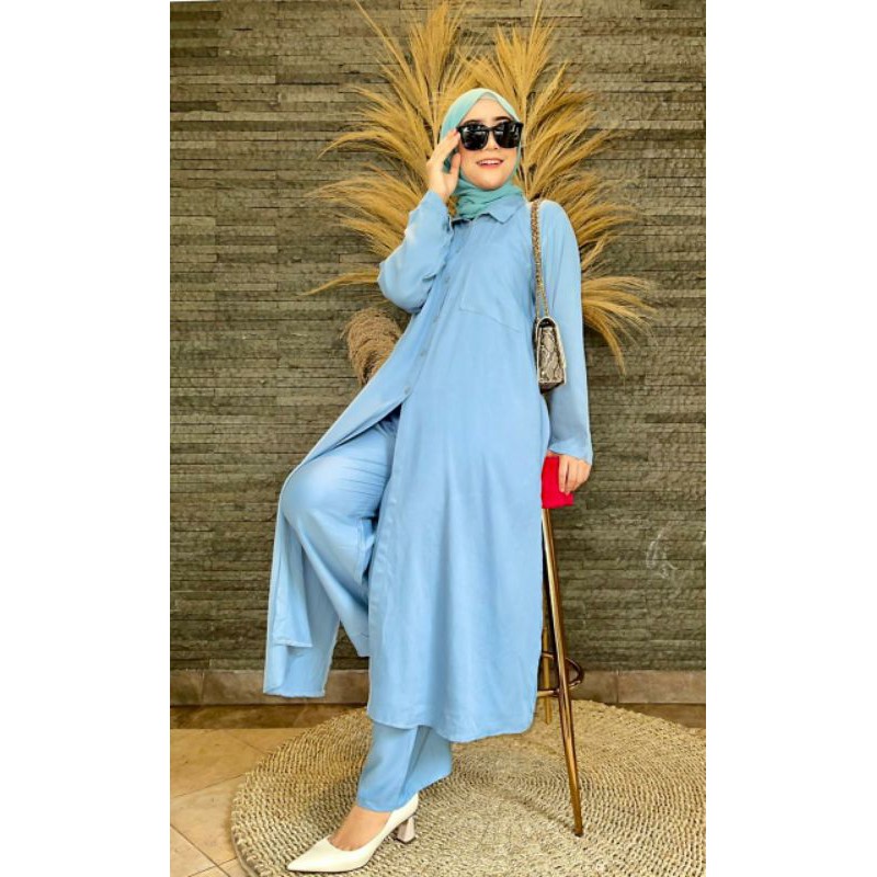 setelan celana long tunik/setcel long tunik premium