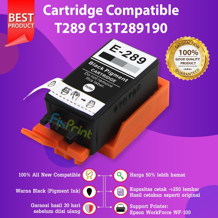 Compatible Tinta T289 T290 Cartridge Printer WorkForce WF100 WF-100 Black Color New