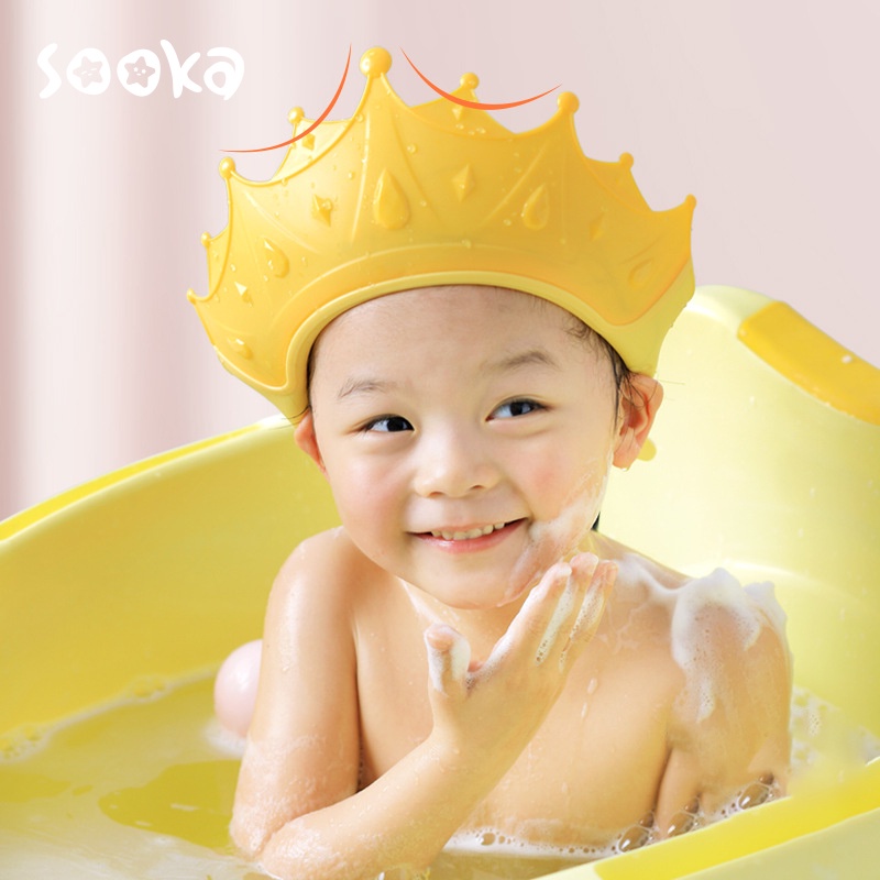 Sooka Topi Mandi Crown Tahan Air Kids Cartoon Crown Modeling Shampoo Cap / Children Ear Protection Eye Protection Adjustable Elasticity Soft Thicken Shower Cap SK-EAB1069