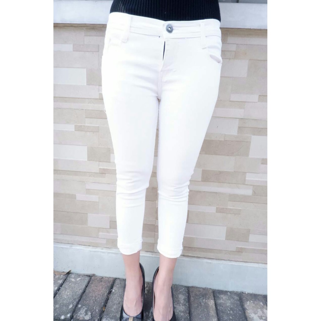 CELANA WANITA 7/9 ROLLUP WHITE JEANS