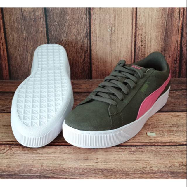 ORIGINAL PUMA VIKKY PLATFORM Sepatu Sneakers Kasual Wanita Hijau Pink