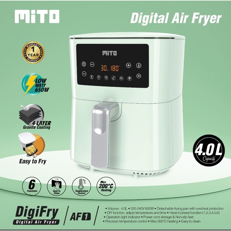 MITO Air Fryer AF1 Kapasitas 4L Bergaransi Resmi - Putih