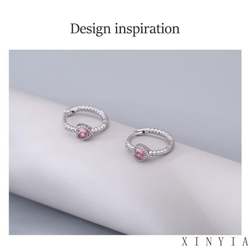 Anting Zirkon Desain Twist Warna Pink Untuk Wanita