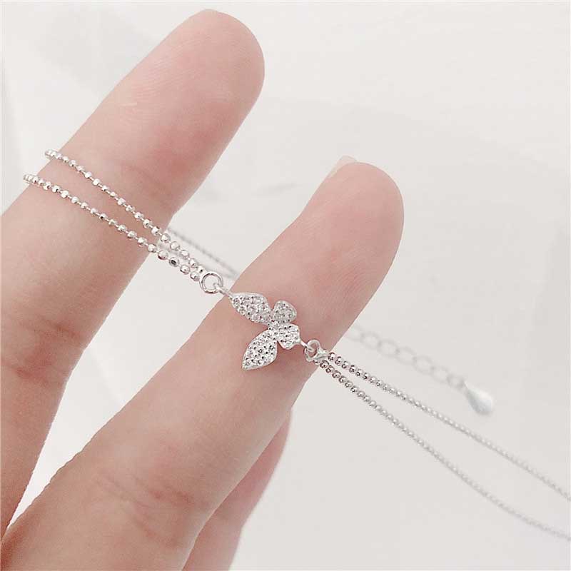 Gelang Rantai Silver Titanium Steel Liontin Kupu-Kupu Hias Kristal Berlian Gaya Korea Untuk Wanita
