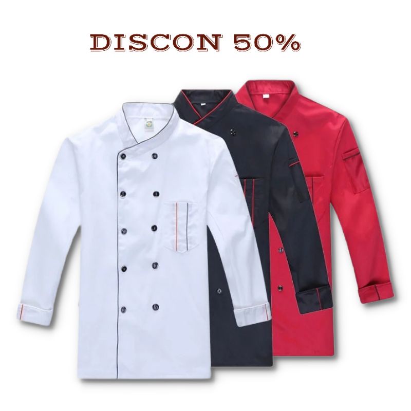 Baju Kemeja Kerja Chef Koki Pria Wanita Dewasa Jumbo  Polos Simple Lengan Panjang