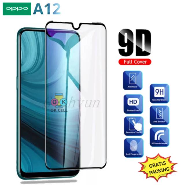 Tempered Glass Full Cover Oppo A12 TG Anti Gores Kaca Pelindung Layar Screen Guard  Premium