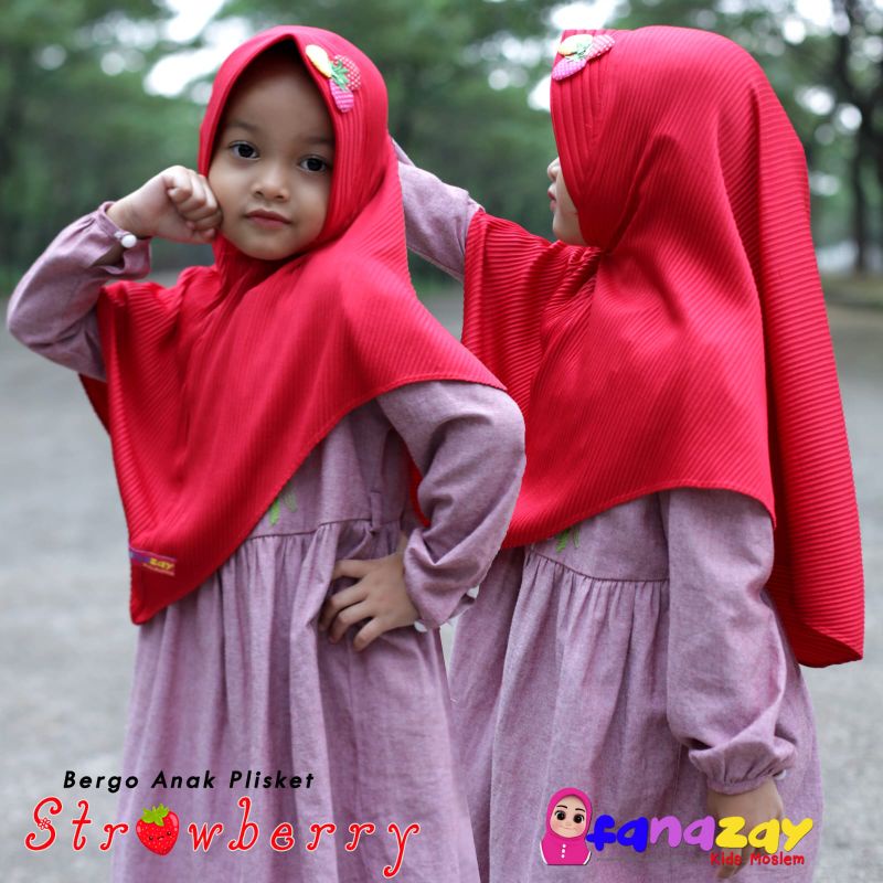 Jilbab Khimar Instan Plisket Anak Strawberry 333 Ori Fanazay