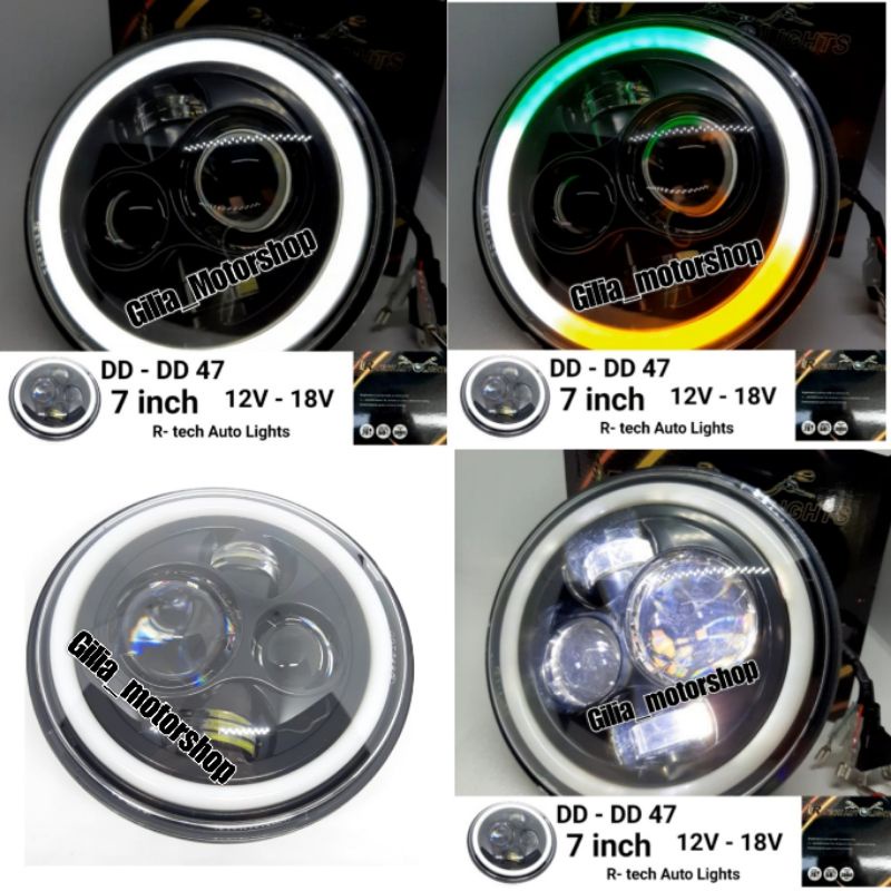 Lampu Daymaker Bulat 7Inch R-TECH AUTOLIGHT Original 12V-80V DD-DD47 Lampu Depan 7Inch Motor Mobil