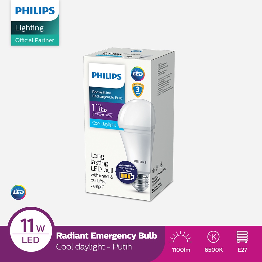 PHILIPS Rechargeable LED Bulb RadiantLine 11W Battery Back Up - Lampu Emergency