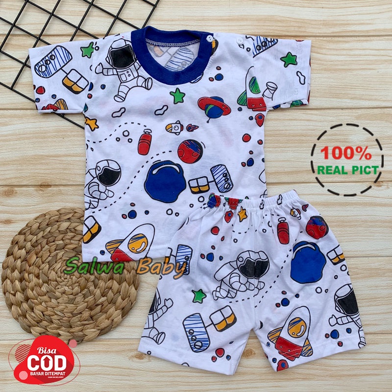 Setelan Baju Bayi Setelan Piyama Bayi Lengan Pendek Kancing Bahu Usia 3-12 Bulan Anababy