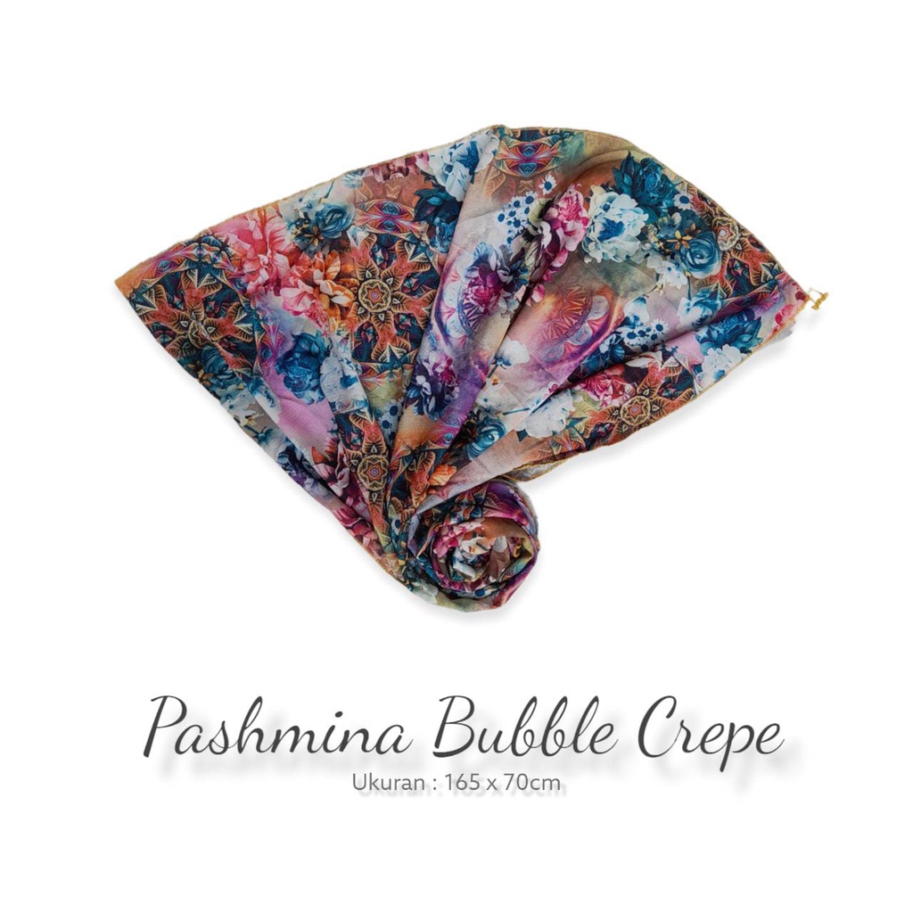 Jilbab kerudung pashmina motif bahan jatuh adem bubble crepe murah