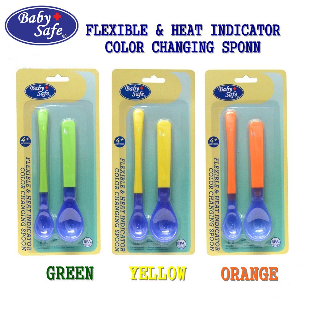 Baby Safe Flexible &amp; Heat Indicator Color Changing Spoon BS350 - Sendok Makan Bayi Set Isi 2