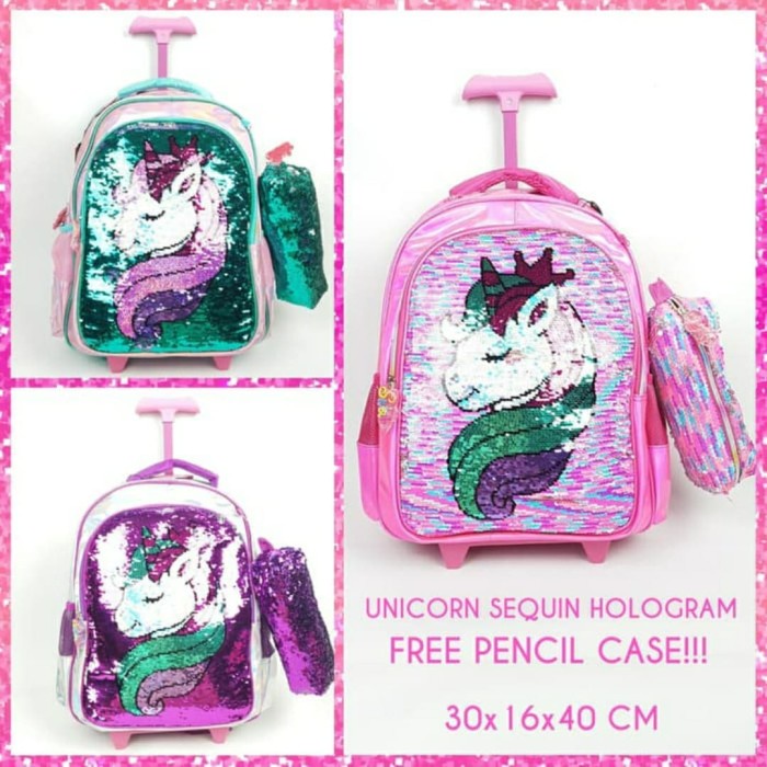 

[GRATIS ONGKIR] Tas Trolley Ransel Sequin Hologram Unicorn dan Tempat Pensil Anak SD TERJAMIN