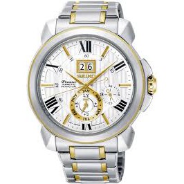 Seiko Premier Men Kinetic Perpetual White Dial Dual Tone Stainless
