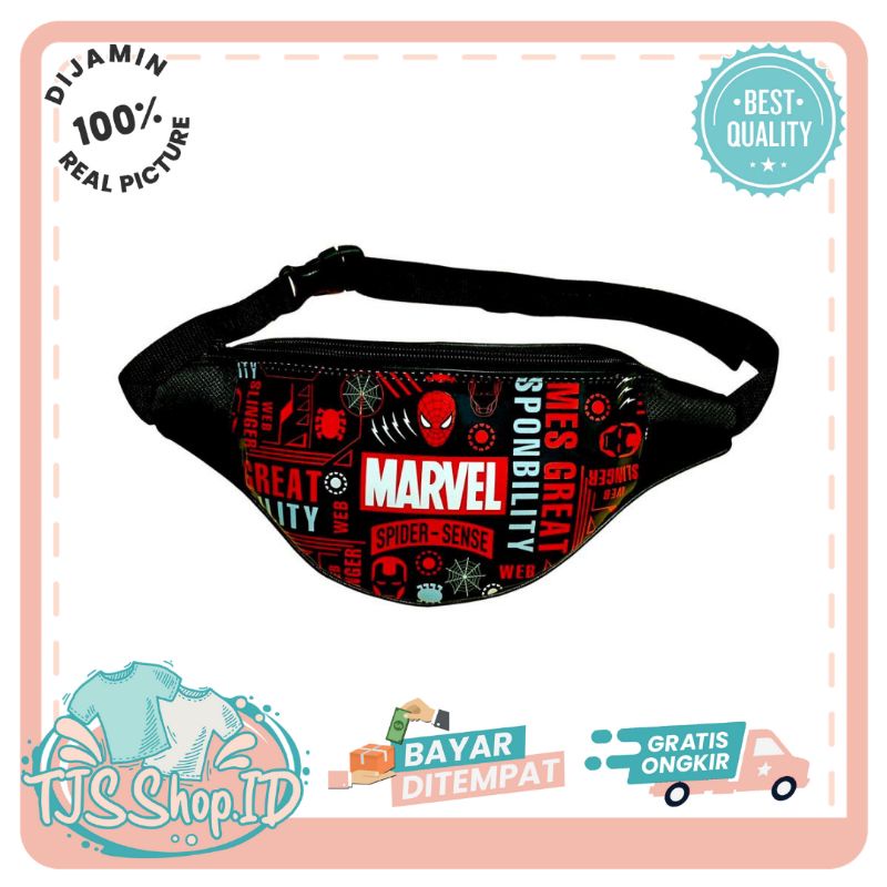 Tas Anak Tas Pinggang Anak Tas Waistbag Anak Tas Waist Bag Anak Premium Tas Karakter Marvel Hitam