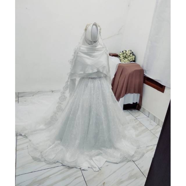 Gaun pengantin muslimah syar'i gaun akad walimah syari wedding dress muslimah