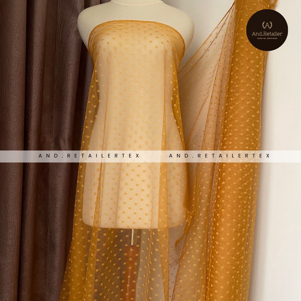 Bahan Kain Tile Tulle Dot Polkadot Dotty Warna Mustard Kuning