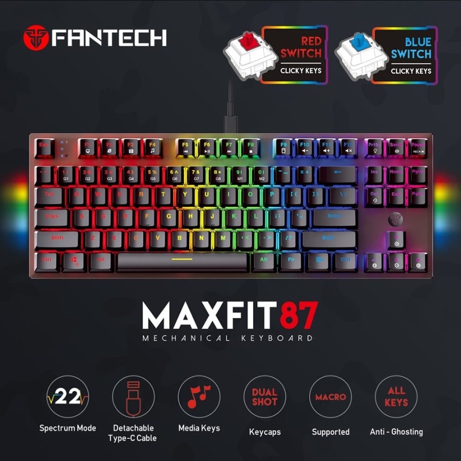 FANTECH MAXFIT87 MK856 TKL RGB MECHANICAL KEYBOARD GAMING MAXFIT 87