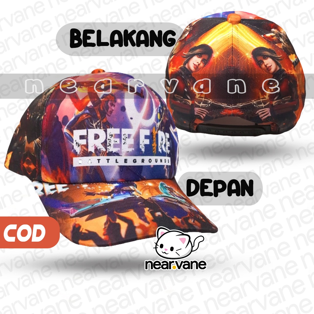 Topi Anak Laki Laki Perempuan Karakter Gambar Free Fire Full Print Sublim Orange Keren Lucu Cowok Cewek Usia Umur 2 3 4 5 6 7 8 Tahun-1